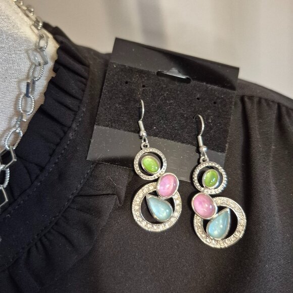 Vintage Butler Geometric Coloured Gemstone Necklace and Earrings Set Signed - Picture 5 of 15